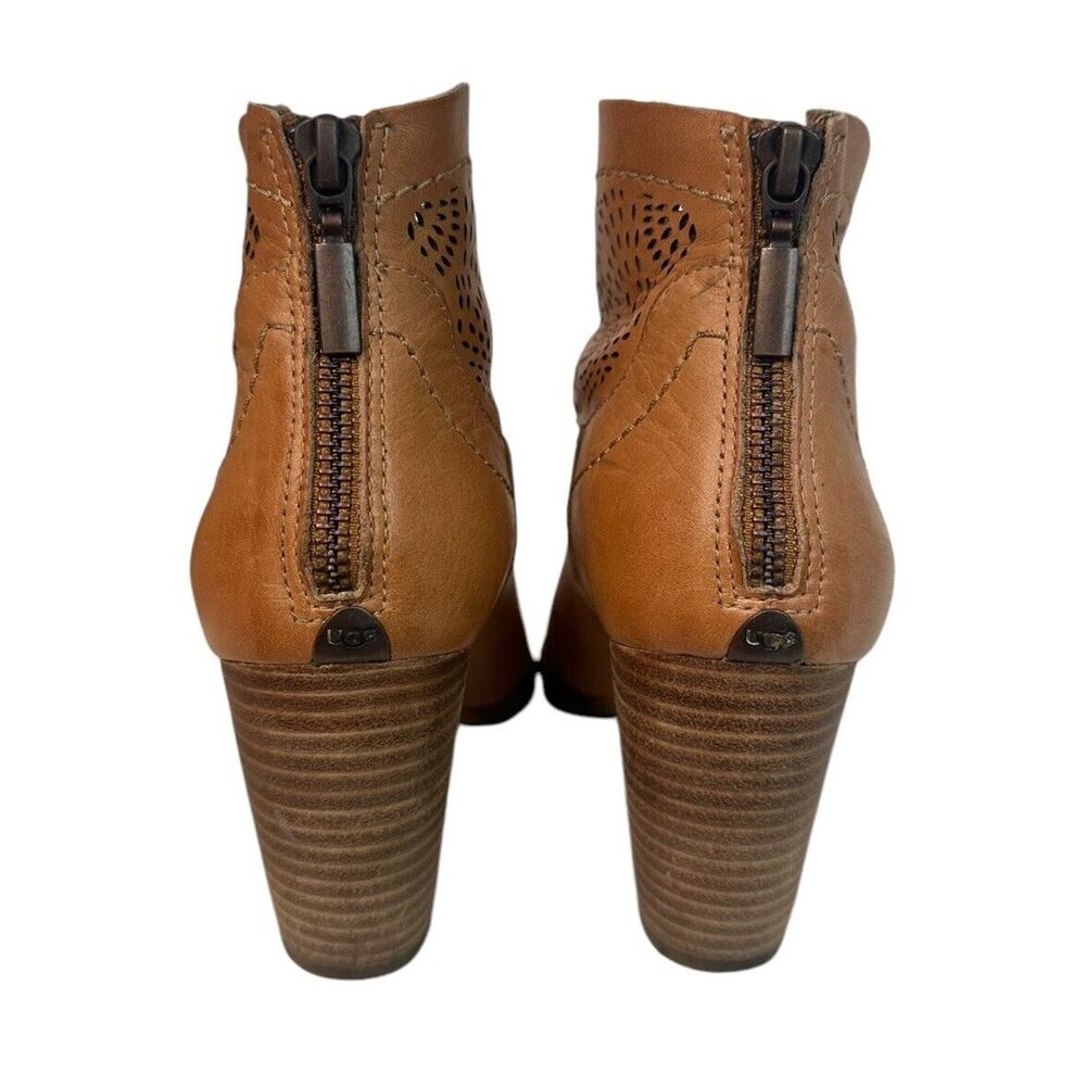 UGG Charlotte Perforated Tan Leather Cowgirl Ankle Booties Zip Back Sz 7 EU 38 - Picture 8 of 13